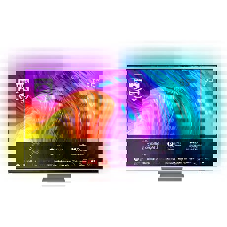 Televizor LED Smart Philips 55PUS8807/12, 139 cm, 4K UHD, Procesor P5 Perfect Picture, Android TV 11, Ambilight pe 3 laturi + Hue, HDR10+, Dolby Vision & Atmos, Quad Core, Wi-Fi, CI+, Argintiu deschis