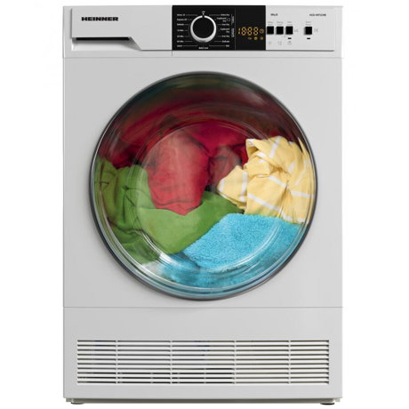 Uscator de rufe cu condensare Heinner HCD-V8T1CHB, Capacitate incarcare 8kg, Clasa energetica B, 15 programe de uscare, Display LED,  Program rapid camasi 12 min, Program expres 29 min, Program Baby Care, Functie Start intarziat, Functie anti-sifonare, Lumina cuva,  Selector nivel uscare, Indicator