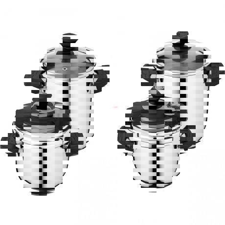 Set de oale sub presiune Vita, 4 piese, 4L, 7L, Otel, Argintiu/Negru