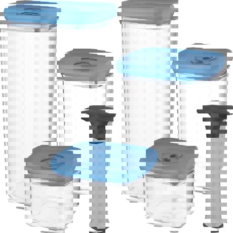 Set recipiente in vid pentru alimente, 4 piese, Plastic, Albastru