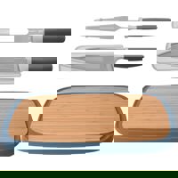 Set pentru transat, 3 piese, Furculita, Cutit, Tocator, Bambus, Otel, Multicolor