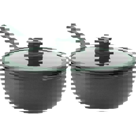 Tigaie Wok Forest, 28cm, 4.4L, capac, Aluminiu, Sticla, Negru/Verde