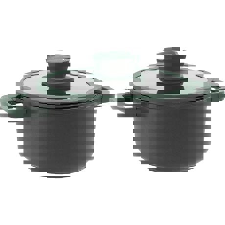 Cratita Forest, 24 x 11cm, 4.4L, capac, Invelis antiaderent, Aluminiu, Sticla, Negru/Verde